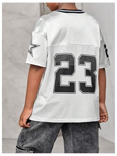 Image of WDIRARA Girl's Number Graphic Jersey Shirts Short Sleeve V Neck Tees Oversized T-Shirt Tops