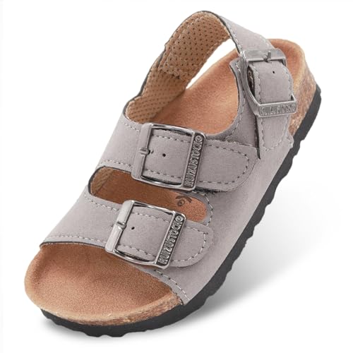 Image of Kid Sandals Boys Girls Comfort Cork Footbed Summer Slides Sandals Toddler Adjustable Buckle Slip-On Sandal Open Toes Casual Flat for Little Kid /Big Kid
