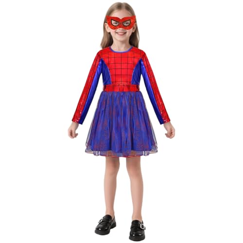 AYBUY Déguisement Spider pour Fille, Costume Spider Enfant avec Masque Fille Spiders Robe pour Halloween Carnaval Cosplay Fête (120)