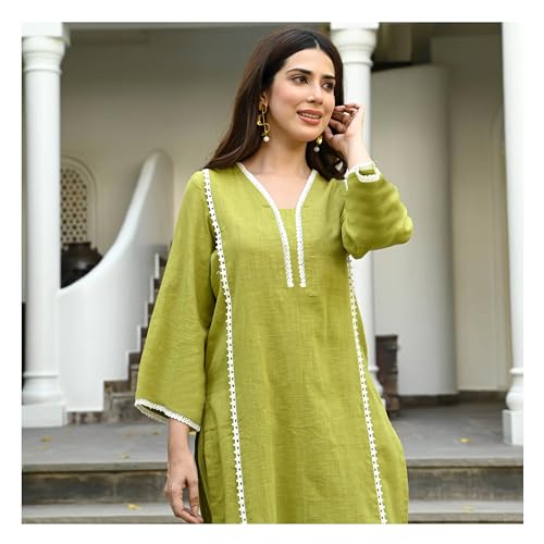 Image of GoSriKi Women's Cotton Blend Solid Ethnic Co-ord Set
