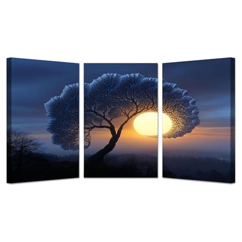 Tableau peinture sur murale arbre de vie bleu pour habiller un mur vide