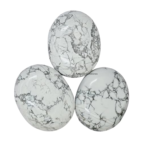 Image of Amazing Gemstone Howlite Crystals and Healing Stones - Large Palm Stone Crystals Piedra - Crystal for Good Luck, Balanced Positive Energy, Meditation - Unique Stocking Stuffers Gifts for Women, Men