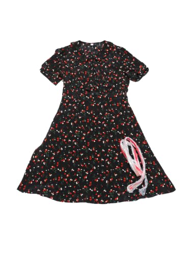 Image of Allegra K Women's Peter Pan Collar Tie Neck Short Sleeves A-Line Elegant Belted Vintage Floral Dress