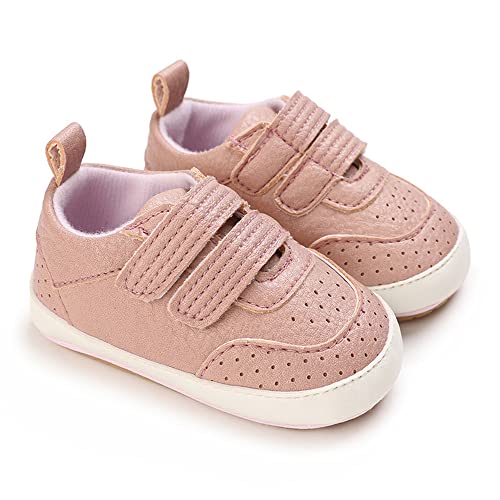 Image of Clowora Baby Boys Girls Shoes Non-Slip Rubber Sole Sneakers Infant First Walking Toddler Crib Shoes Newborn Loafers Flats. (08 /Pink,12-18 Months)