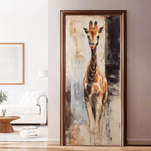 3d Türtapete Selbstklebend 77 x 200 cm, Tier Türposter Fototapete, Giraffe Kunstporträt Türaufkleber für Schlafzimmer Wohnzimmertür Aufzug Tür Aufkleber Selbstklebend