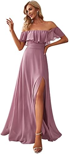Ever-Pretty Women's Dusty Rose Ruffle Off Shoulder Maxi Dress Ruffle Party Dress Plus Size Orchid US22