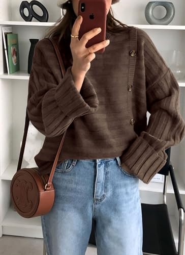Image of PRETTYGARDEN Womens Sweaters Fall 2026 Casual Long Sleeve Crewneck Button Loose Winter Knit Pullover Sweater Tops