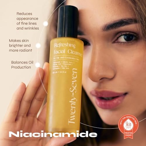 Image of Refreshing Facial Cleanser with Niacinamide, Glycolic Acid (AHA) and Salicylic Acid (BHA)| Reduces Excess Oil & Unclogs Pores | Hydrating, Refreshing & Brightening | For Oily to Combination Skin | For Women and Men