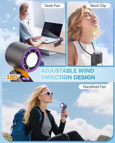 Portable Handheld Turbo Fan with Ice Cooling, 5000mAh Rechargeable Personal Fan, 100-Speed Mini Lighting Fans with LED Display & 180° Foldable for Neck/Desk/Hand, Ideal Gift for Travel Outdoor/Home - Thumbnail 5