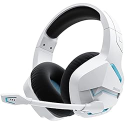 Mejores Cascos Gamer Inalambricos BINNUNE Cascos Gaming Inalámbricos con Microfono para PC PS4 PS5 Playstation, Audifonos Gamer, Auriculares Diadema Bluetooth, Batería de 48 Horas, Wireless Headset- Blanco