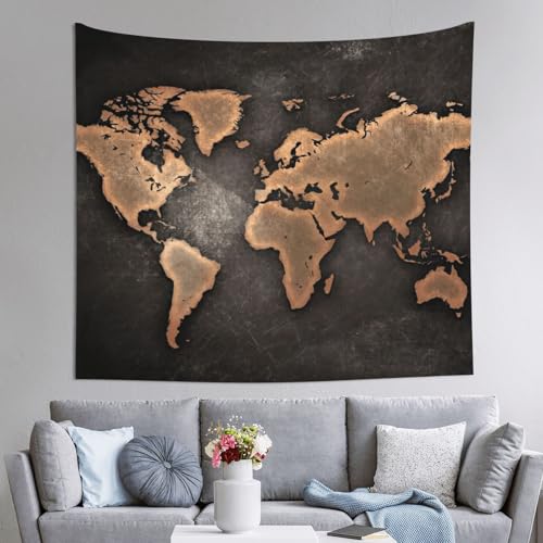 Tapisserie carte du monde rouillé EdWal motif vintage grand format