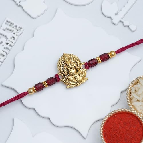 Image of eCraftIndia Ganesh Rakhi for Brother Bhaiya Bhai with Best Bro Ever Fridge Magnet | Roli Chawal Pack