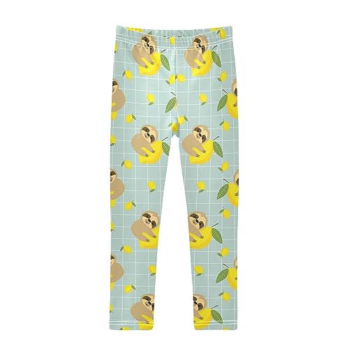 Wusikd Sloth Girls' Leggings Toddler Doodles Lemon Kids Yoga Pants Dance Active Tights 7-8T