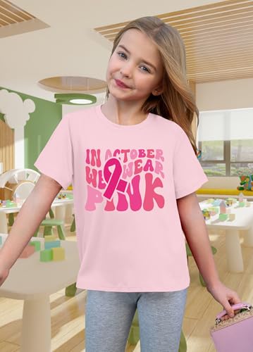 Breast Cancer Shirts for Girls Breast Cancer Awareness Kids Tshirts Pink Ribbon Teen Short Sleeve Tee Tops 5-14Years3
