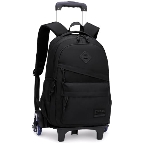 Tanou Zaino Trolley Scuola Elementare e Media, Zaini per Bambini Ragazzi con Carrello e Maniglia Telescopica, Zaino Scuola Trolley a 6 Ruote Staccabile, 25L, Nero