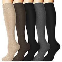 we fleece Warm Knee High Socks for Women-Thermal Cotton Socks for Hiking,Work,Winter,Gifts(One Size, 5Pack Black/Grey/Brown/Beige/Black)