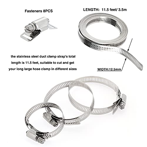 11.5 Feet Hose Clamp 304 Stainless Steel Worm Clamp, DIY Custom Hose Clamp Strap with Fasteners, Adjustable Pipe Hose Clamp Air Ducting Clamp Worm Drive Hose Clamps