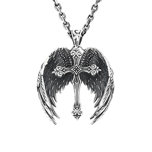 Vintage Angel Wings Cross Necklace For Women Men Punk Feather Guard Pendant Sweater Chain 2023 Jewelry-A02