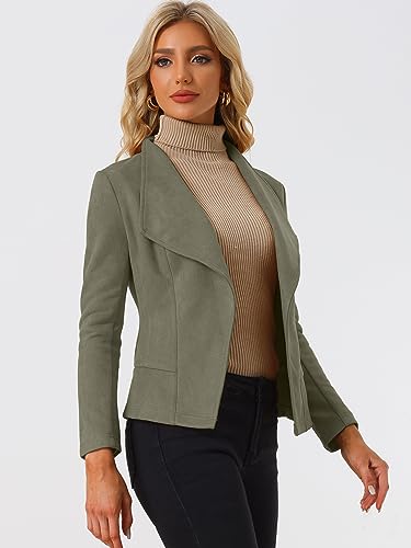 Image of Allegra K Women Faux Suede Jacket Lapel Draped Open Front Cardigan Casual Trendy Suede Blazer