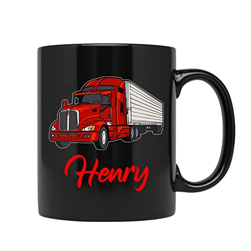 BixDori Personalized Truck Kids Mug - Black Ceramic 11oz Custom Name Mug -...