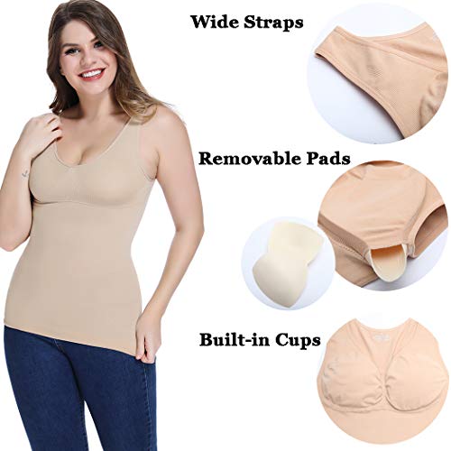 Women's Cami Shaper with Built in Bra Tummy Control Camisole Tank Top Underskirts Shapewear Body Shaper Beige