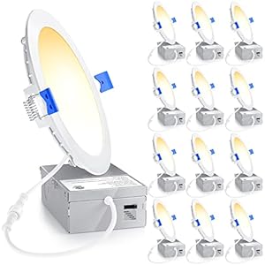 Ensenior 12 Pack 6 Inch 5CCT Ultra-Thin LED Recessed Ceiling Light with Junction Box, 2700K/3000K/3500K/4000K/5000K Selectable, 12W Eqv 110W, Dimmable Canless Wafer lights, 1050LM Brightness – ETL&FCC