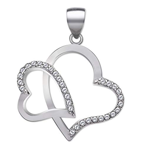 Preisvergleich Produktbild HERZFLÜGEL Doppel-Herz Anhänger Kettenanhänger klein aus 925 Sterling Silber rhodiniert Zirkonia