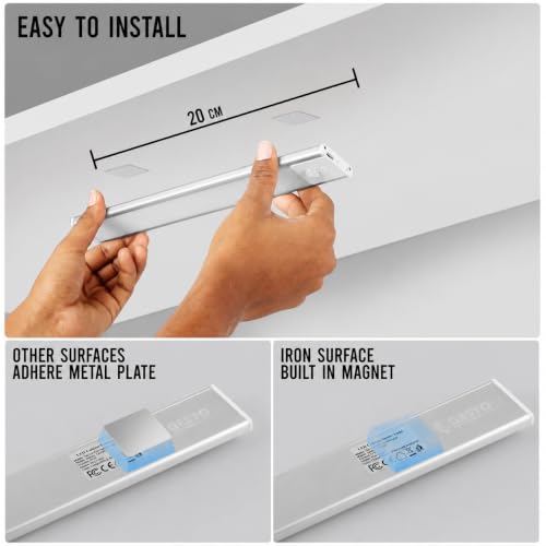 Image of Gesto Rechargeable Motion Sensor Led Light for Wardrobe - 3 Color Modes Magnetic Closet Light with Stepless Dimming for Under Counter| Under Cabinet Light,Kitchen Light,Cupboard Lights (Silver,20 Cm)