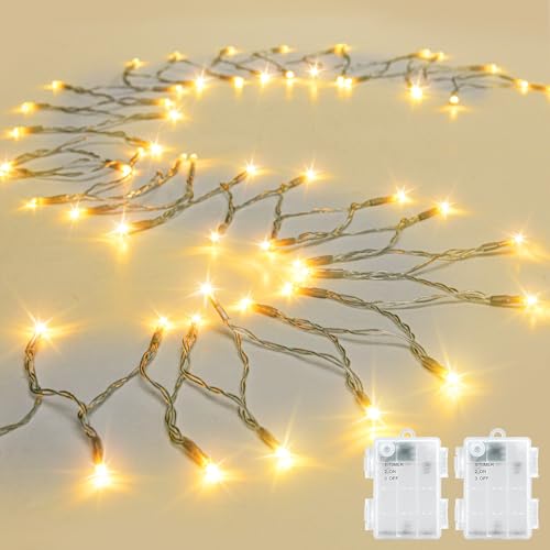 cshare String Lights Outdoor Waterproof 9.8ft 30 LED, Warm White Fairy Lights Battery Operated（Not Included） with Timer Clear Wire for Indoor & Outdoor Decorations Garland 2 Packs