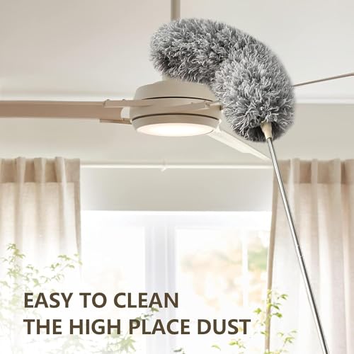 Image of RECLUSE Fan Cleaning Mop, Microfiber Feather Duster with Extra Long 100in Stainless Steel Telescopic Dusters Washable Duster for High Ceiling Fans, Window Blinds, Furniture, Cars etc.(Grey)