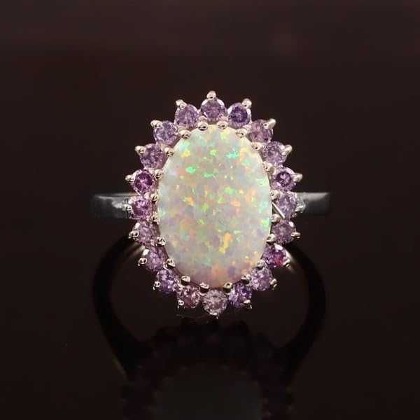 Vintage Amethyst Engagement Ring for Women – 925 Sterling Silver, 10x14mm Oval Gemstone Opal & Lavender Flower Design Jewelry Gift for Her4
