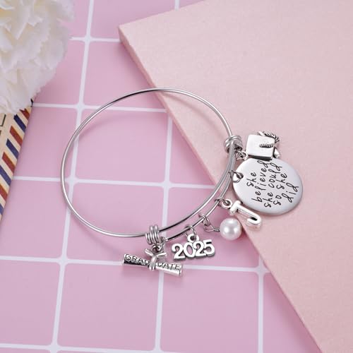 Image of Ukodnus Class of 2025 Graduation Gift - Senior 2025 Graduate Bracelet - Inspirational Graduation Gifts for Her - 26 Initial Charm Bracelets for College High School