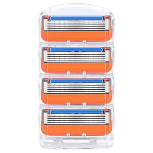 NYSh ジレット対応 替刃 5枚刃 フュージョン 互換 カミソリ 替え刃 男性 髭剃り (オレンジ:4個)