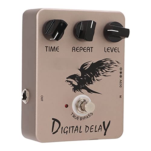 Jeffergarden Digital Delay Pedal Metal Housing True Bypass Delay Effect Pedal 25ms to 600ms with Time Repeat Level Controls for Electric Guitar and Bass Players Stage Practice