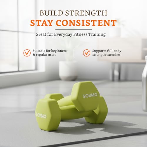 Image of Amazon Brand - Solimo Neoprene Dumbbell 3 Kg, Set of 2 (Green)