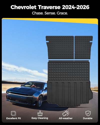 Image of 3W Seat Back Mats & Cargo Liner for 2026 2025 2024 Dodge Charger EV Accessories Floor Liners Trunk Cover Custom Fit TPE Heavy-Duty Liners