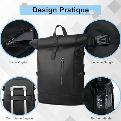 Sac à dos roll-top extensible hk 27L avec port de charge USB
