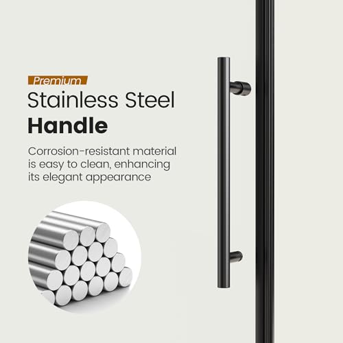 Image of 56-60 inch W x 76 inch H Frameless Sliding Shower Door, Stainless Steel Round Tube Bathroom Single Sliding Glass Doors with 1 /4''(6mm) SGCC Clear Tempered Glass, Reversible Installation, Matte Black