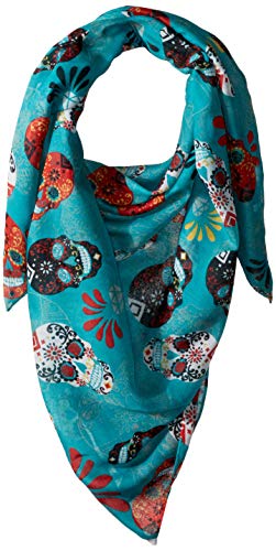 Elosee Sugar Skull Day of the Dead dia de los Muertos Oversize Oblong Scarf (Turquoise)
