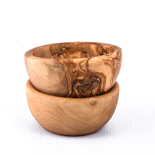 Set di ciotole dip di alta qualità in esclusivo legno d'ulivo, set di ciotole per tapas, piccole ciotole per salse di olive e barbecue, ciotola per diametro 8 cm, set da 2 pezzi - immagine 5