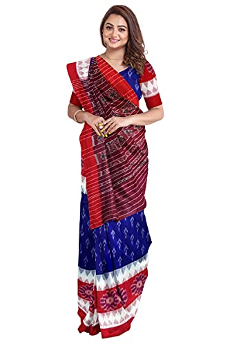 Image of Odisha Sambalpuri Handloom Ikat Women's Cotton Saree, Odisha Handloom Handmade Pure Cotton Khandua Saree, Ikkat Orissa Traditional Handloom Saree Without Blouse