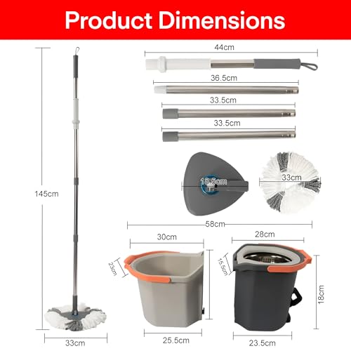 Image of Prime Pick Twin Spin Mop with Pedal Triangle Stainless Steel Wringer Puller Handle Microfiber Dry Wet Mop Floor Wall Cleaning with Extra Microfiber Cloth