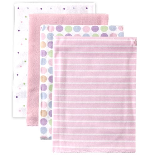 Image of Luvable Friends Unisex Baby Cotton Flannel Receiving Blankets, Pink Stripe 4-Pack, One Size