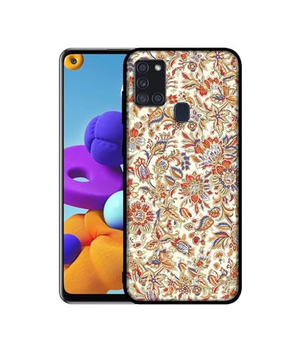 Image of Floral Design Premium 2D Printed Metal Back Case Cover for Samsung Galaxy A21S 4G