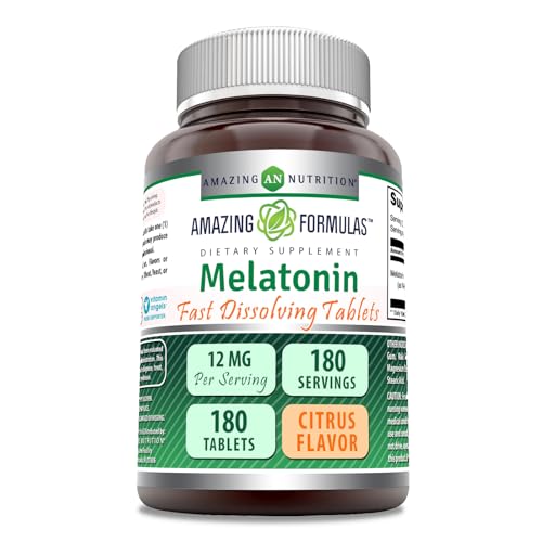 Amazing Formulas Melatonin 12 Mg | Tablets Supplement | Non-GMO | Gluten-Free | Made in USA (180 Tablets, Citrus)