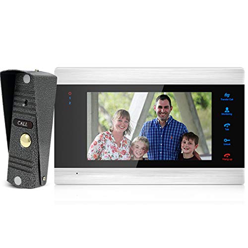 JeaTone Wired Video Door Phone Intercom System,7 Inches Video Doorbell Phone,IR Night Version Doorbell Camera IP65 Waterproof Security Camera Kits Support Monitoring, Unlock, Dual way intercom