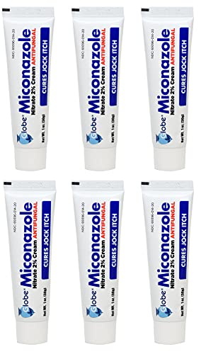 Miconazole Globe (6 Pack) 2% Nitrate 2% Antifungal Cream Cures Most Athletes Foot Jock Itch Ringworm and More. 1 OZ Tube