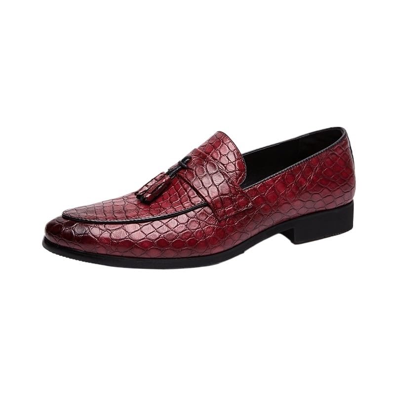 Tassel Dress Oxford for Men's Comfort Orthopedic Office Uniform Party Wedding Anti-Slip Rubber Sole Slip Resistant Block Heel Classic Genuine Leather Round Toe Slip-on