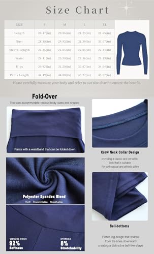 Image of YETOWA Y2K 2 Piece Outfits Tummy Control Long Sleeve Crop Top High Waisted Flare Pants Soft Knit Lounge Set