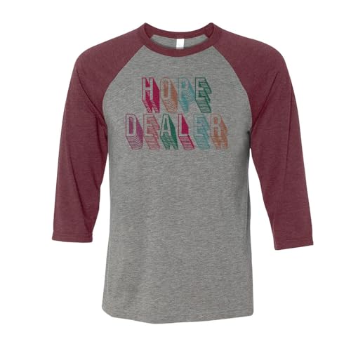 TeesAndTankYou Hope Dealer Three-Quarter Raglan Sleeve Baseball Shirt Unisex Medium Grey/Maroon